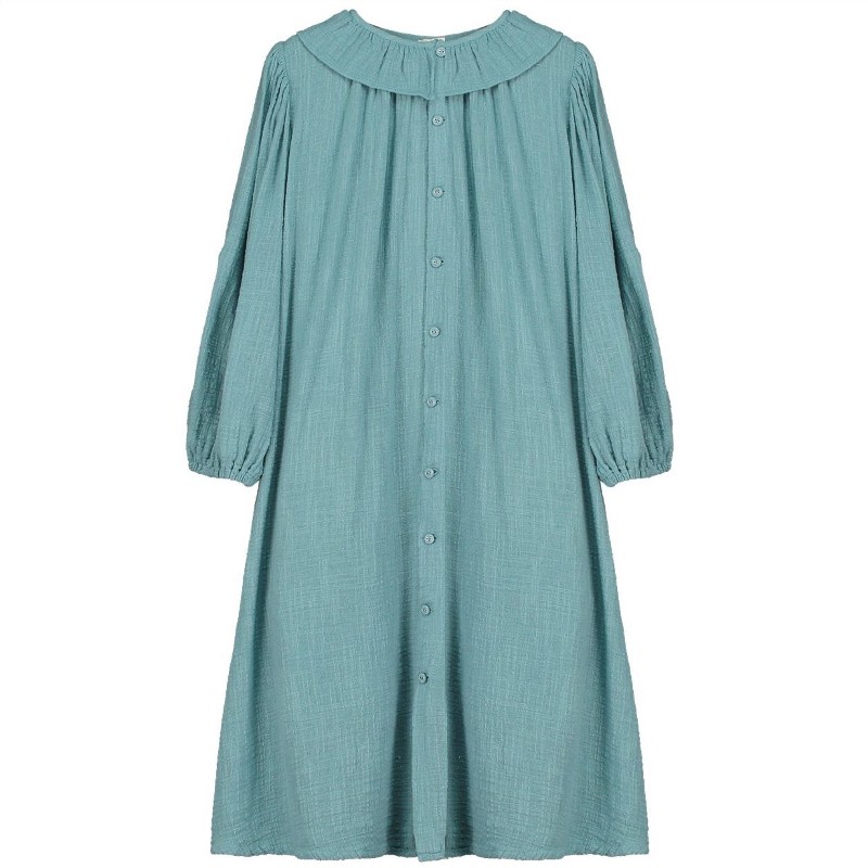 V02-Dress RUFFLED COLLAR - Washed Turquoise