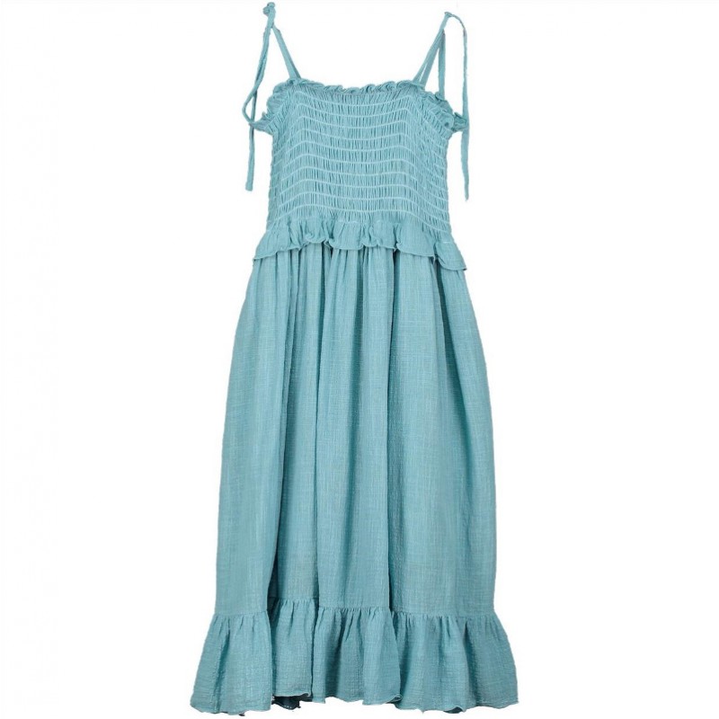 V08-Dress SMOCK STRAPS - Washed Turquoise