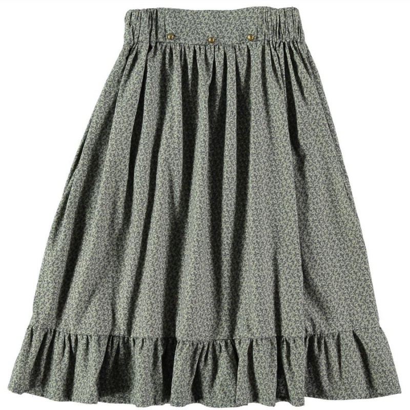 F01-Skirt RUFFLE - Greenish Blue Flower