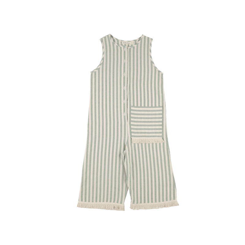 Jumpsuit LONG FLEECES - Green Wide Stripe