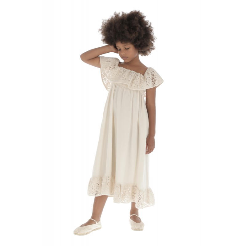 Dress  LONG RUFFLES CROCHET - Ecru