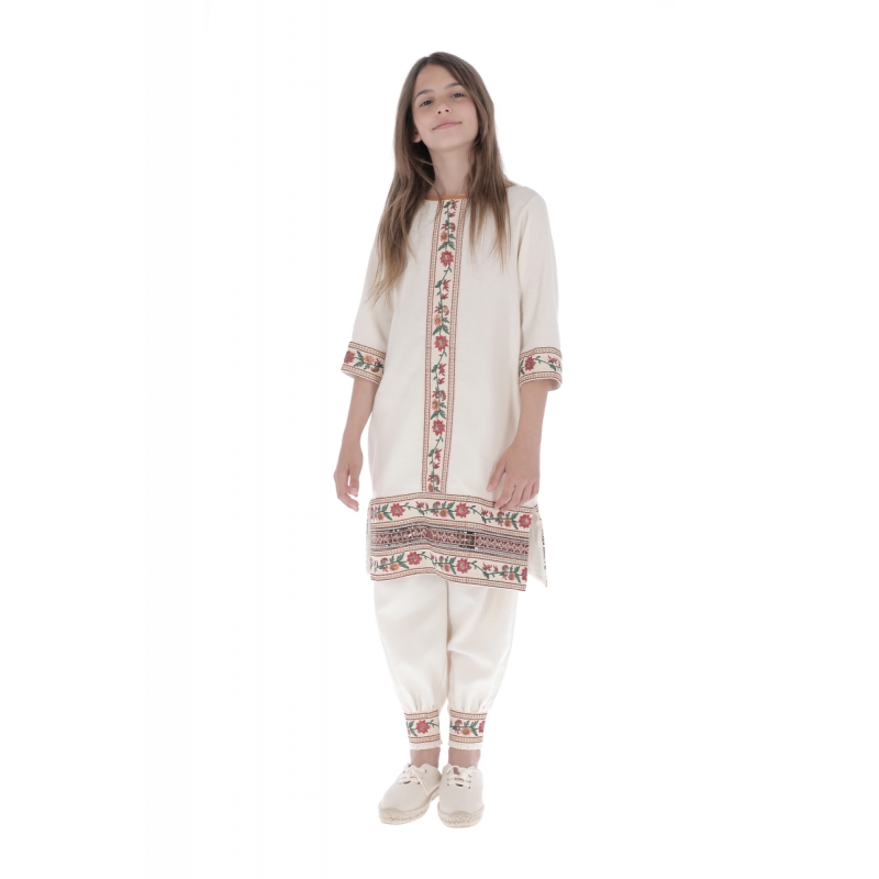 V10- Dress EMBROIDERED KURTA - Ecru