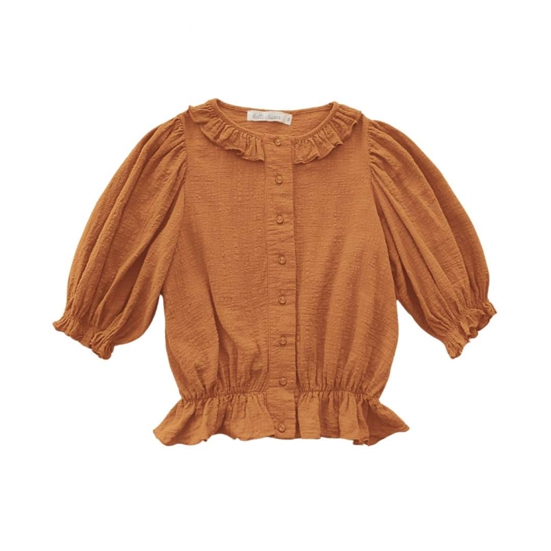 BL02B- Blouse PLAIN RUFFLE NECK - Orange