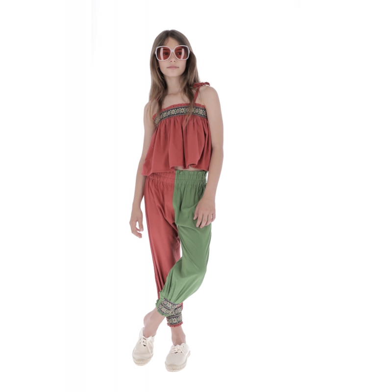 PA02- Pantalon PASAMANERIA BICOLOR - Verde + Rojo